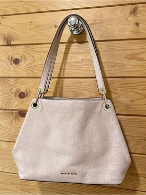 Michael Kors Soft Blush Pebbled Leather Raven Shoulder Bag with Gold Hardware
